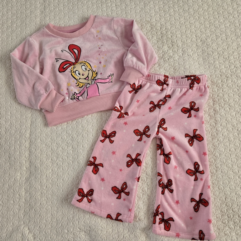Dr. Seuss The Grinch WHO Girl Pink With Ribbons 2 Piece Pajama Set 12 Months